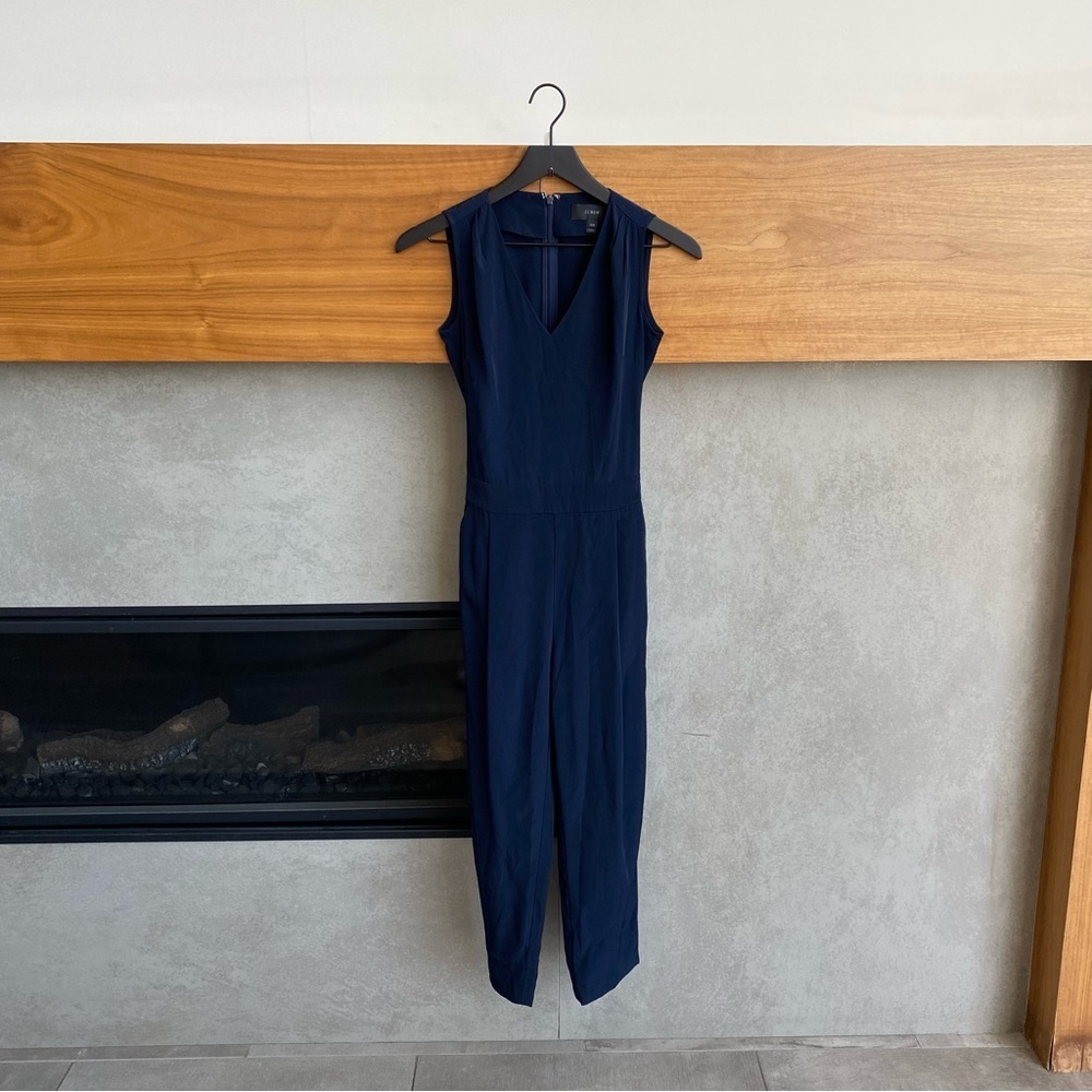 J. Crew Navy Blue Drapey Oxford Jumpsuits Sleevless, Size 000